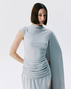 NICHP : Meteora Collection : Evora Dress เดรสผ้ายืดแขนสั้น จับเดรปช่วงเอว และมีผ้าตกแต่งไปด้านหลัง