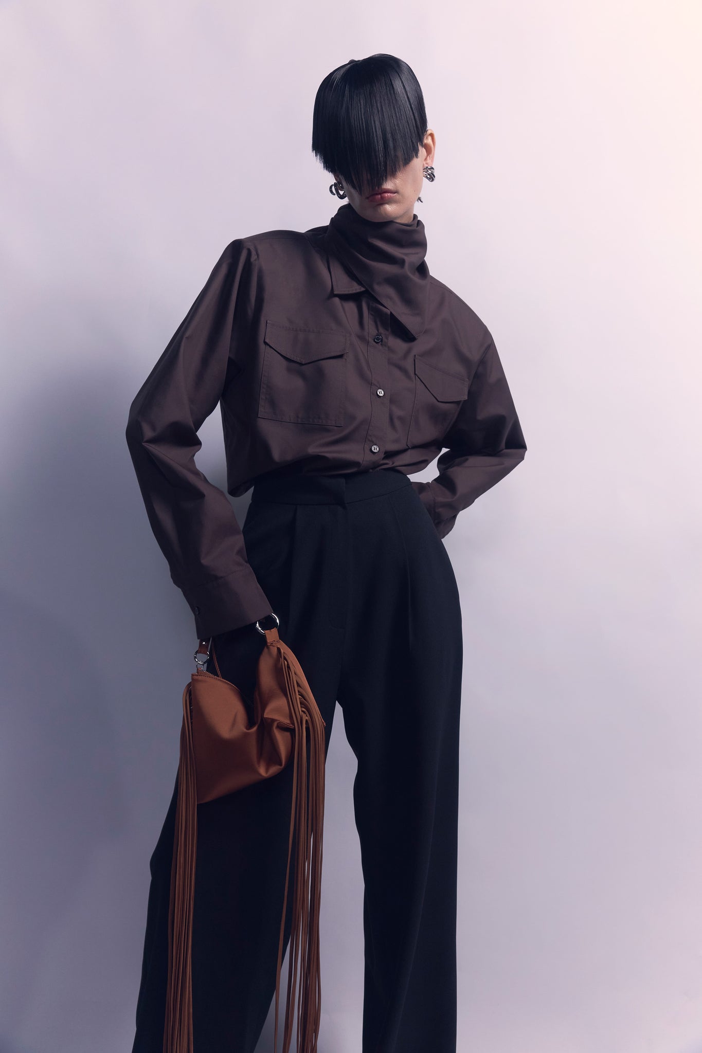 NICHP : The Silent Flow Collection : Piera top พร้อมผ้าพันคอ หรือ ไม่เอาผ้าพันคอก็ได้ ทำจากผ้าโพลีเอสเตอร์ (Pre-order 3-4 week)