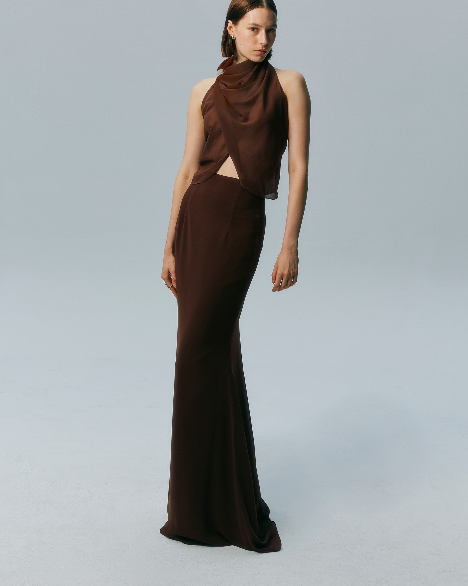 NICHP : Meteora Collection : Calla dress ผ้าหนังกลับตกแต้งด้วยอะไหล่สีเงิน