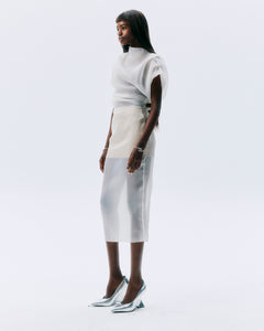 NICHP : Meteora Collection : Cura skirt ตัวนอกผ้าออแกนซ่าสีขาวโปร่ง (ตัวซับในผ้ายืด ITY สีนู๊ด) ใส่ได้ทุกโอกาส ผ้านุ่มสบาย