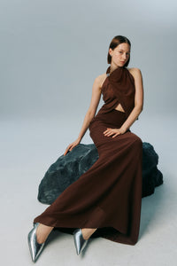 NICHP : Meteora Collection : Calla dress ผ้าหนังกลับตกแต้งด้วยอะไหล่สีเงิน