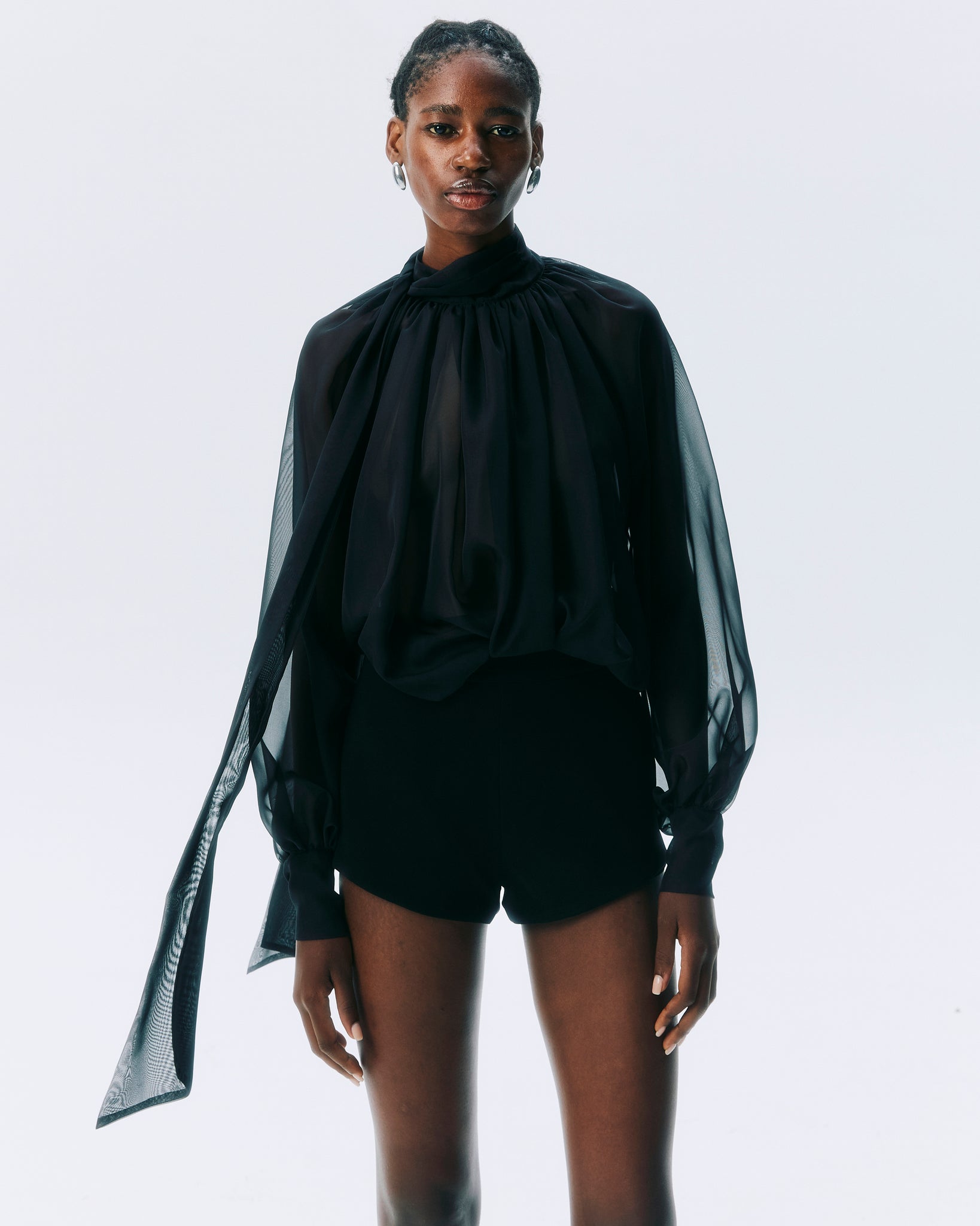 NICHP : Meteora Collection : Marvis Top เสื้อslik chiffon แขนยาว  เนื้อบางซีทรู (ต้องใส่คู่กับเกาะอก)