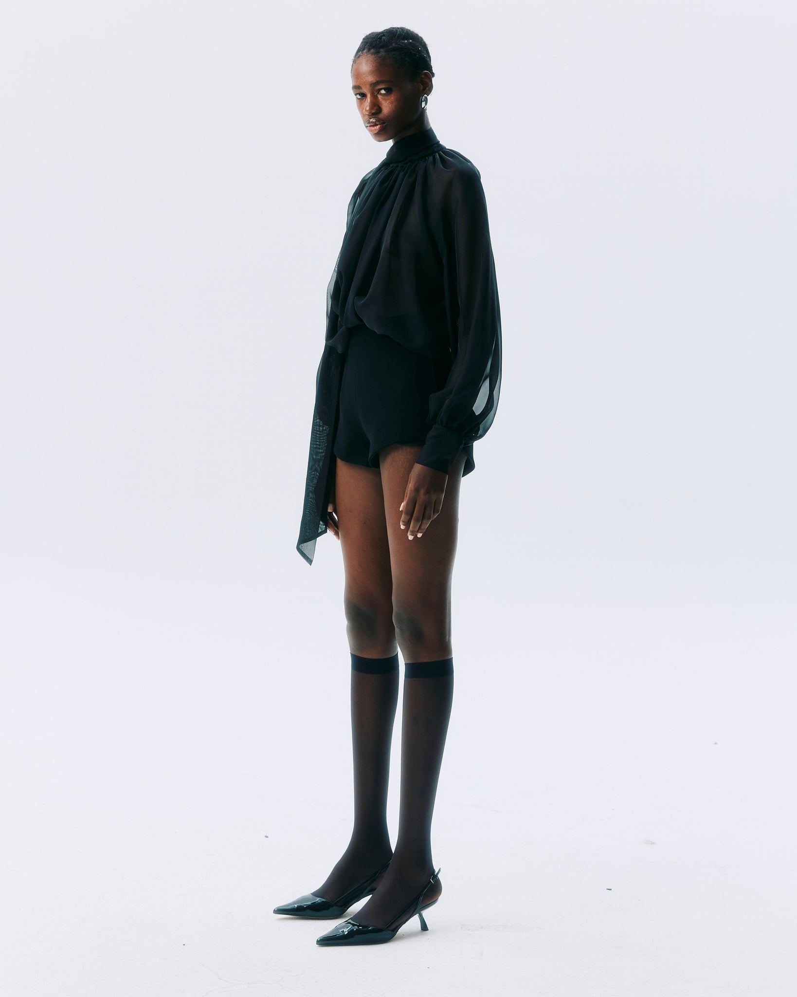 NICHP : Meteora Collection : Marvis Top เสื้อslik chiffon แขนยาว  เนื้อบางซีทรู (ต้องใส่คู่กับเกาะอก)