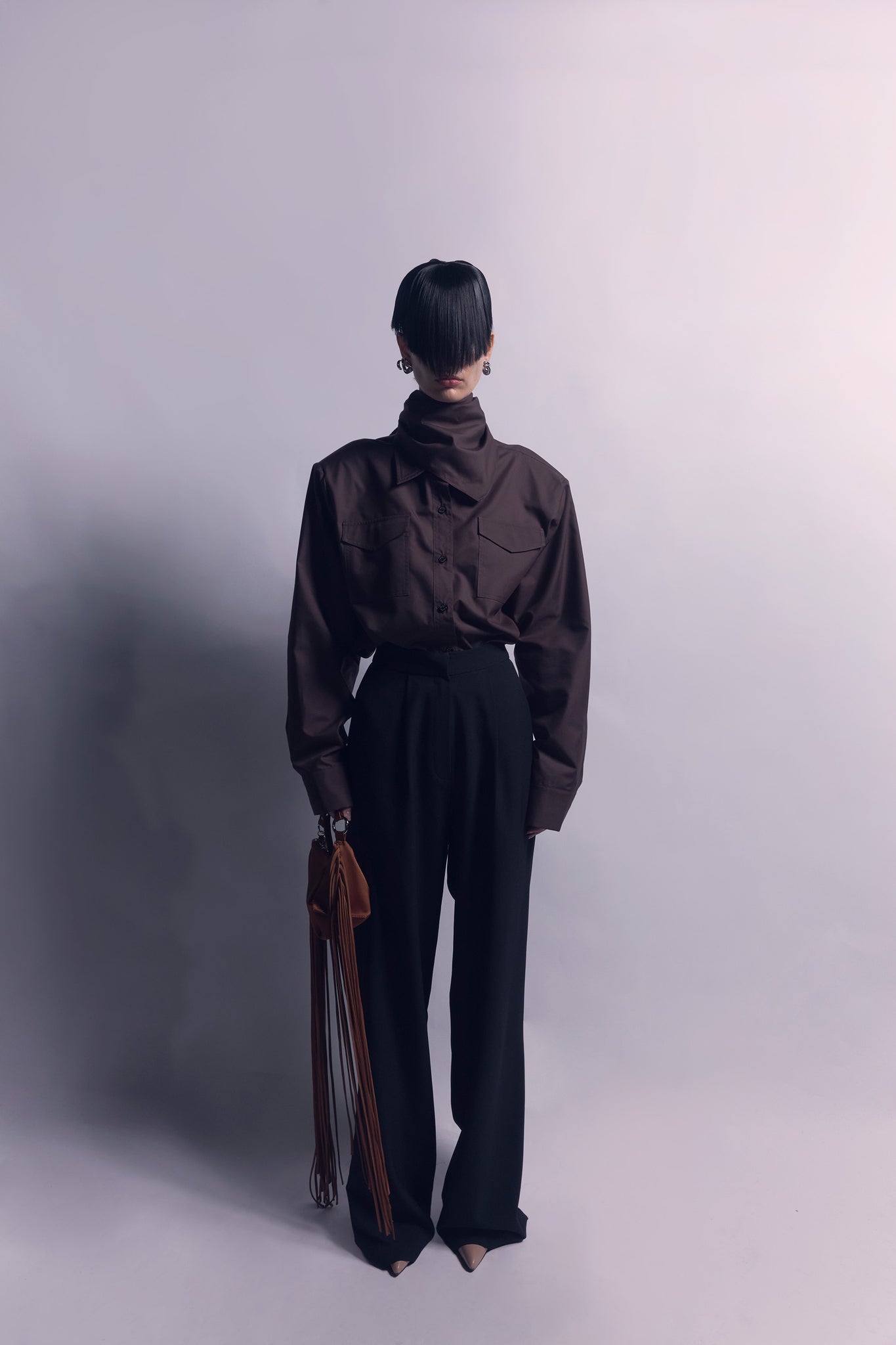 NICHP : The Silent Flow Collection : Piera top พร้อมผ้าพันคอ หรือ ไม่เอาผ้าพันคอก็ได้ ทำจากผ้าโพลีเอสเตอร์ (Pre-order 3-4 week)