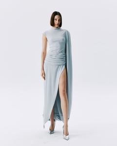 NICHP : Meteora Collection : Evora Dress เดรสผ้ายืดแขนสั้น จับเดรปช่วงเอว และมีผ้าตกแต่งไปด้านหลัง