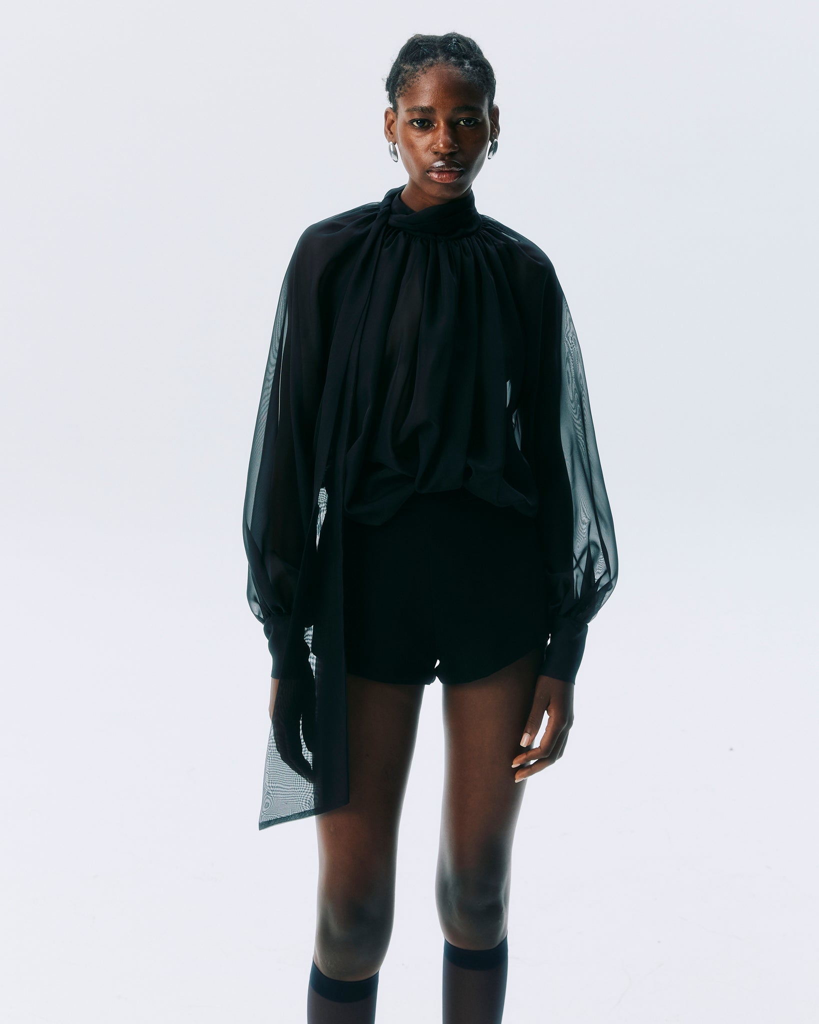 NICHP : Meteora Collection : Marvis Top เสื้อslik chiffon แขนยาว  เนื้อบางซีทรู (ต้องใส่คู่กับเกาะอก)