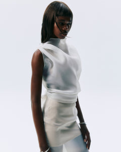 NICHP : Meteora Collection : Cura skirt ตัวนอกผ้าออแกนซ่าสีขาวโปร่ง (ตัวซับในผ้ายืด ITY สีนู๊ด) ใส่ได้ทุกโอกาส ผ้านุ่มสบาย
