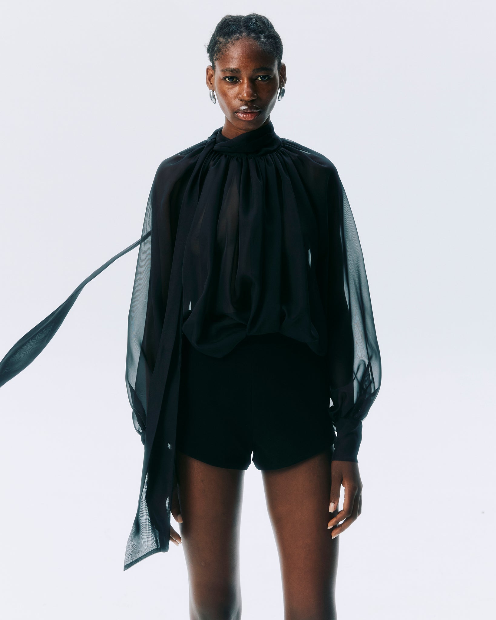 NICHP : Meteora Collection : Marvis Top เสื้อslik chiffon แขนยาว  เนื้อบางซีทรู (ต้องใส่คู่กับเกาะอก)